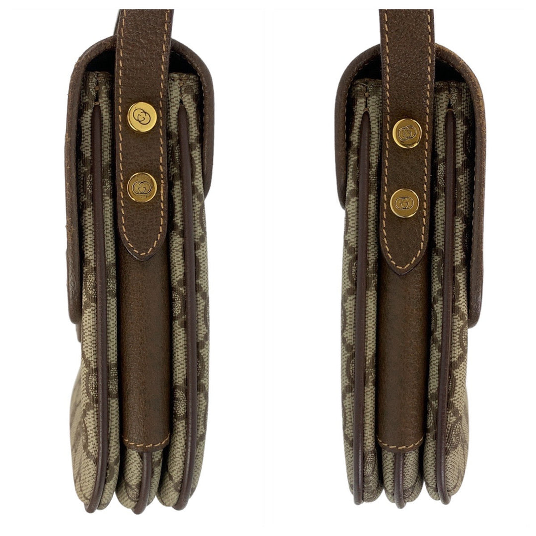 GUCCI Shoulder Bag 001.113.6862 PVC Beige Brown Gold Metal Crossbody Shoulder Bag Sherry Line Old Gucci Women Used Authentic