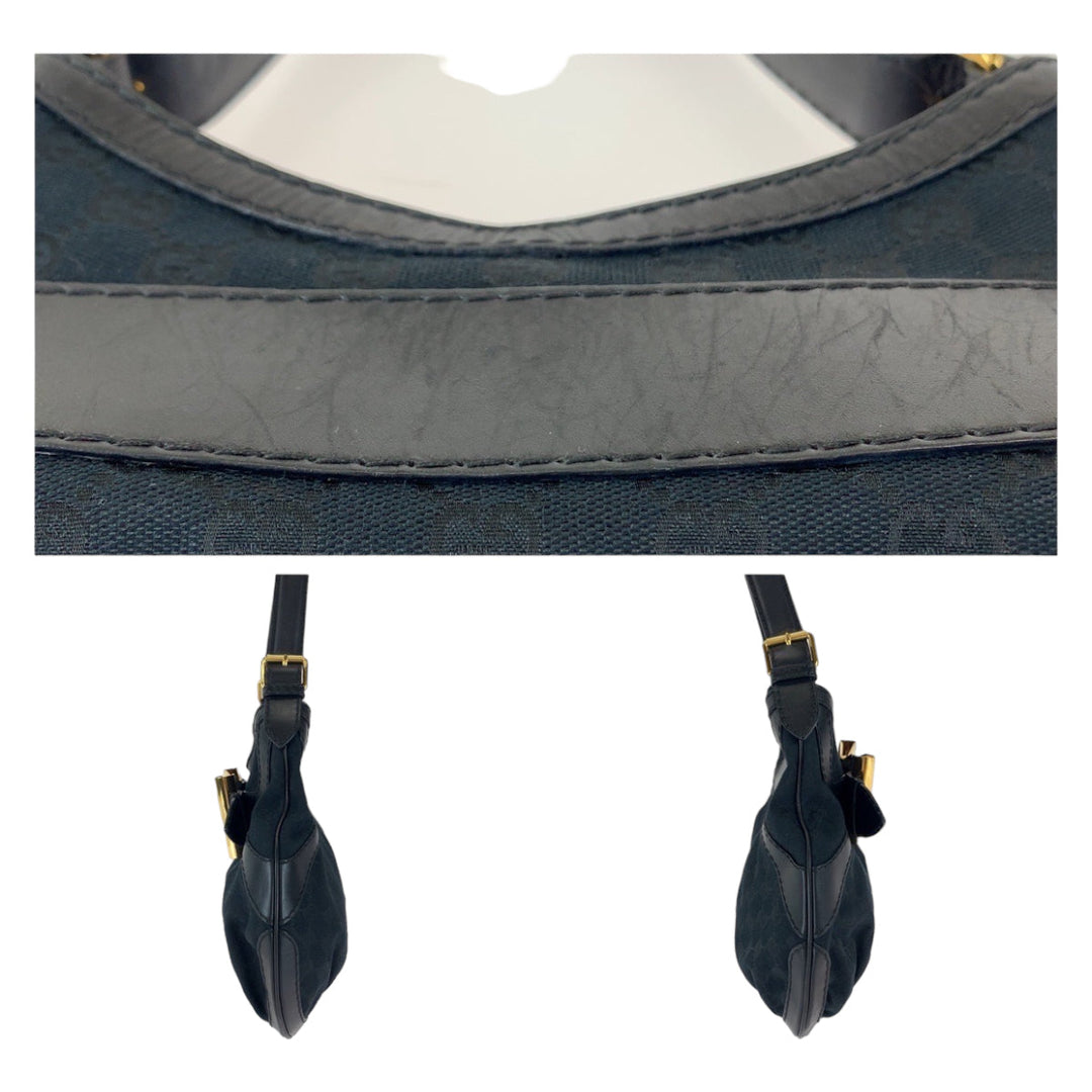 GUCCI Shoulder Bag 189885 GG canvas, leather Black GoldMetal Shoulder Bag handbag Queen Hobo Women Used Authentic