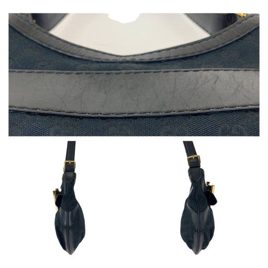 GUCCI Shoulder Bag 189885 GG canvas, leather Black GoldMetal Shoulder Bag handbag Queen Hobo Women Used Authentic