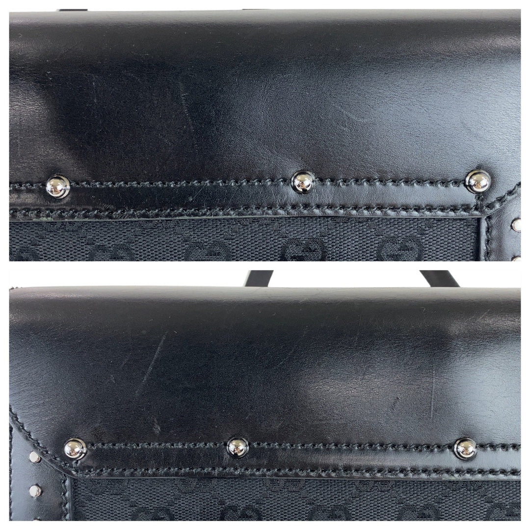 GUCCI Shoulder Bag 114993 GG canvas, leather Black SilverMetal Shoulder Bag Bamboo studs Women Used Authentic