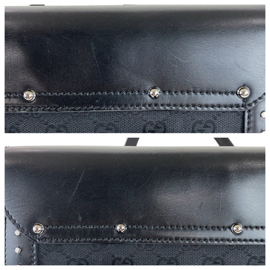 GUCCI Shoulder Bag 114993 GG canvas, leather Black SilverMetal Shoulder Bag Bamboo studs Women Used Authentic