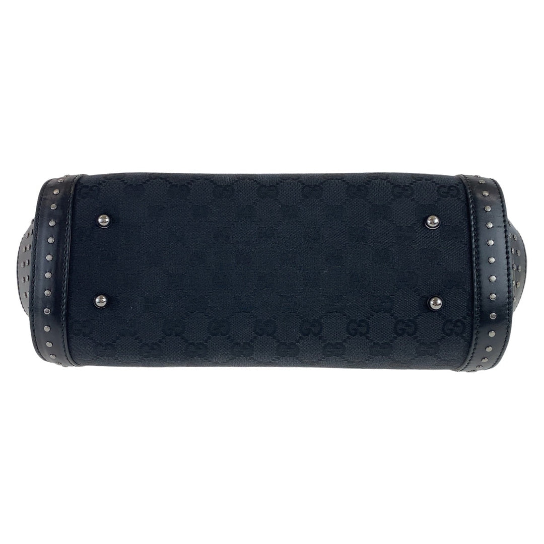 GUCCI Shoulder Bag 114993 GG canvas, leather Black SilverMetal Shoulder Bag Bamboo studs Women Used Authentic