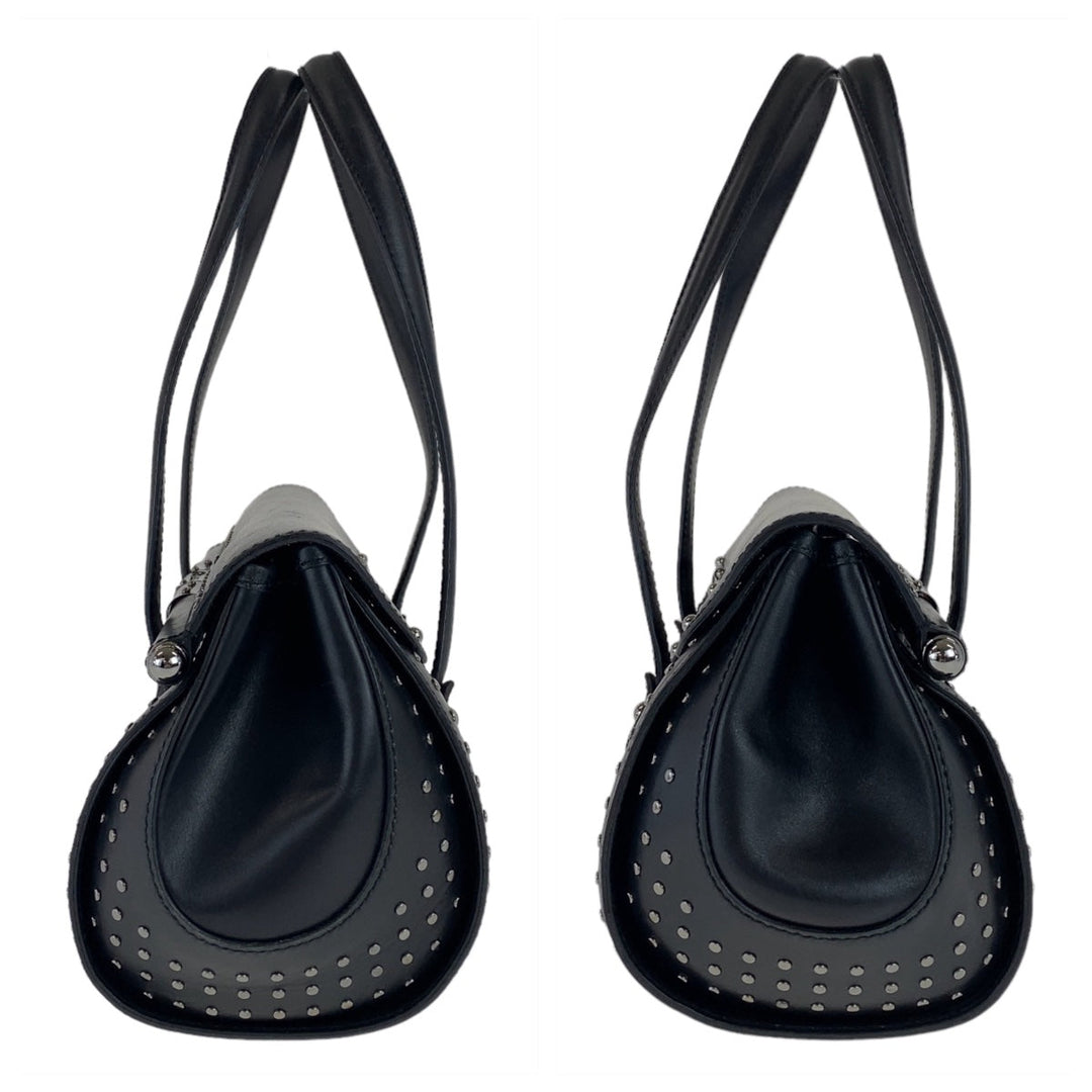 GUCCI Shoulder Bag 114993 GG canvas, leather Black SilverMetal Shoulder Bag Bamboo studs Women Used Authentic