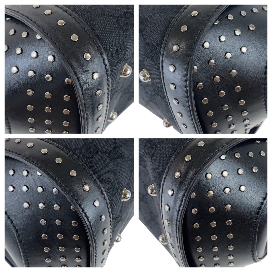 GUCCI Shoulder Bag 114993 GG canvas, leather Black SilverMetal Shoulder Bag Bamboo studs Women Used Authentic
