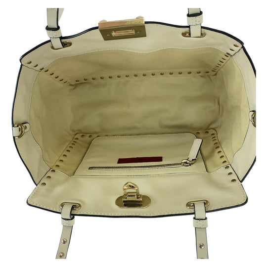 VALENTINO Tote Bag leather White GoldMetal Tote Bag Crossbody Shoulder Bag Handbag 2way Rock studs Women Used Authentic