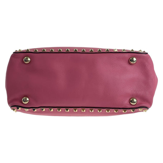 VALENTINO Handbag leather Pink Gold Metal Handbag Shoulder Bag 2way Rock studs Women Used Authentic