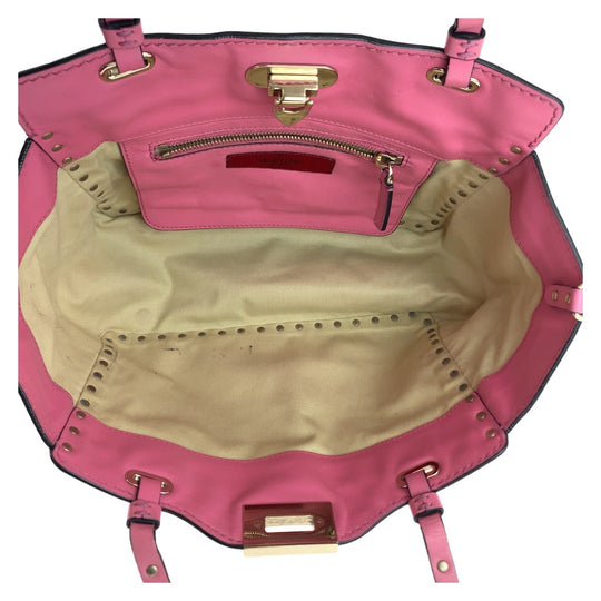 VALENTINO Handbag leather Pink Gold Metal Handbag Shoulder Bag 2way Rock studs Women Used Authentic
