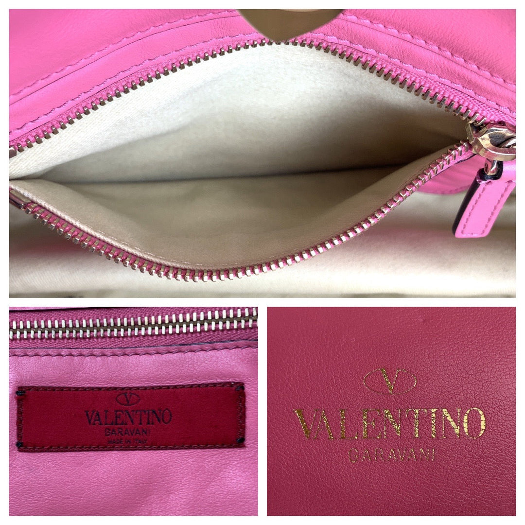 VALENTINO Handbag leather Pink Gold Metal Handbag Shoulder Bag 2way Rock studs Women Used Authentic