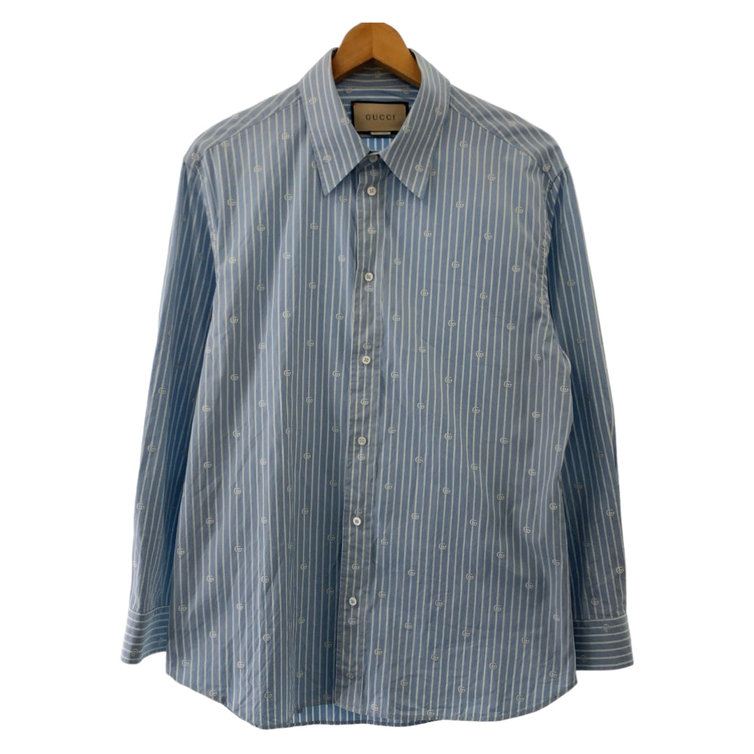 GUCCI Long sleeve shirt 625888 ZAFXS cotton Light blue white Long sleeve shirt dress shirt Gucci Lido Interlocking GG stripe mens 42 Used Authentic