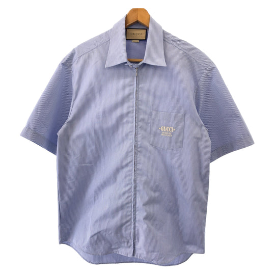 GUCCI Short sleeve shirt 740320 ZANHM cotton Blue white Short sleeve shirt cut and sew 23Stainless Steel Embroidery Logo embroidery mens 48 Used Authentic
