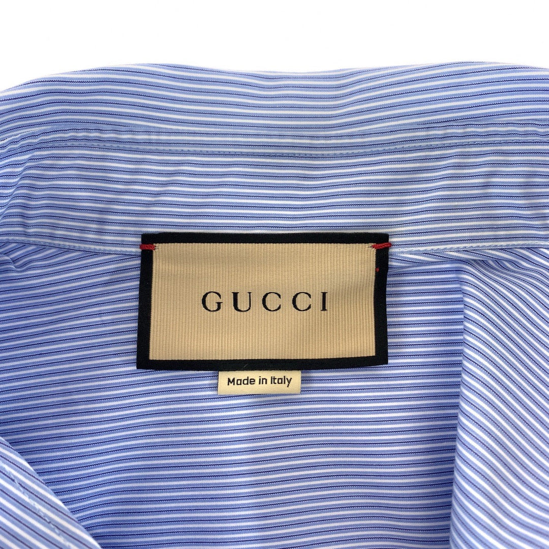 GUCCI Short sleeve shirt 740320 ZANHM cotton Blue white Short sleeve shirt cut and sew 23Stainless Steel Embroidery Logo embroidery mens 48 Used Authentic