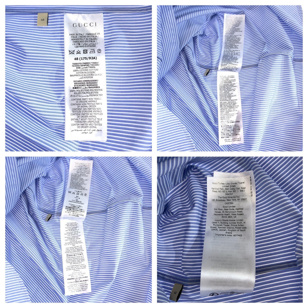 GUCCI Short sleeve shirt 740320 ZANHM cotton Blue white Short sleeve shirt cut and sew 23Stainless Steel Embroidery Logo embroidery mens 48 Used Authentic