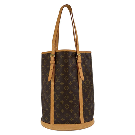 LOUIS VUITTON Tote Bag M42236 PVC, Leather Brown Gold Metal Tote Bag Shoulder Bag Monogram BucketGM Women Used Authentic
