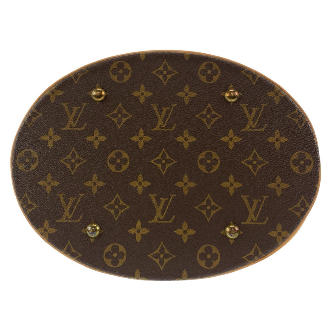LOUIS VUITTON Tote Bag M42236 PVC, Leather Brown Gold Metal Tote Bag Shoulder Bag Monogram BucketGM Women Used Authentic