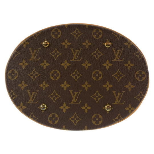 LOUIS VUITTON Tote Bag M42236 PVC, Leather Brown Gold Metal Tote Bag Shoulder Bag Monogram BucketGM Women Used Authentic