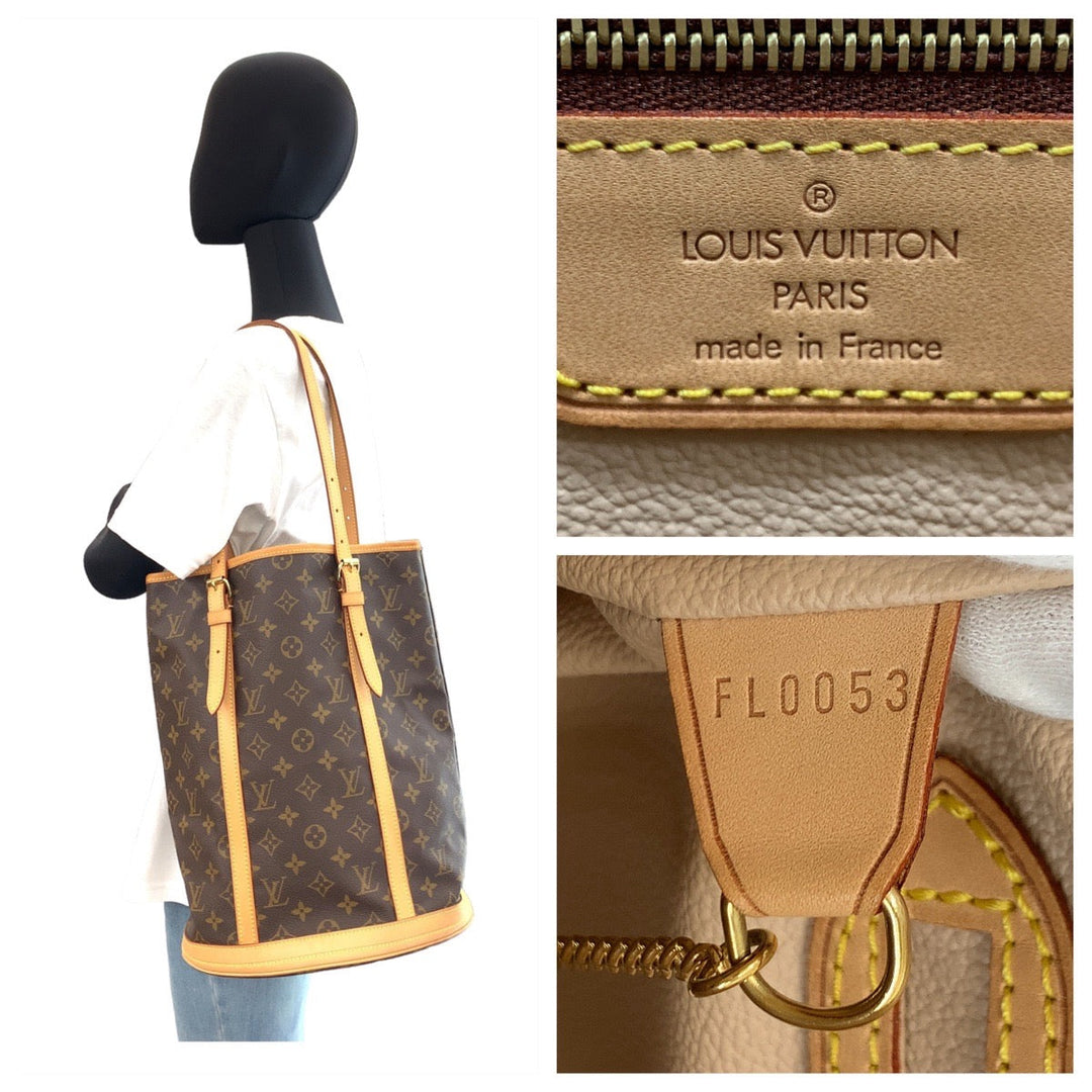 LOUIS VUITTON Tote Bag M42236 PVC, Leather Brown Gold Metal Tote Bag Shoulder Bag Monogram BucketGM Women Used Authentic