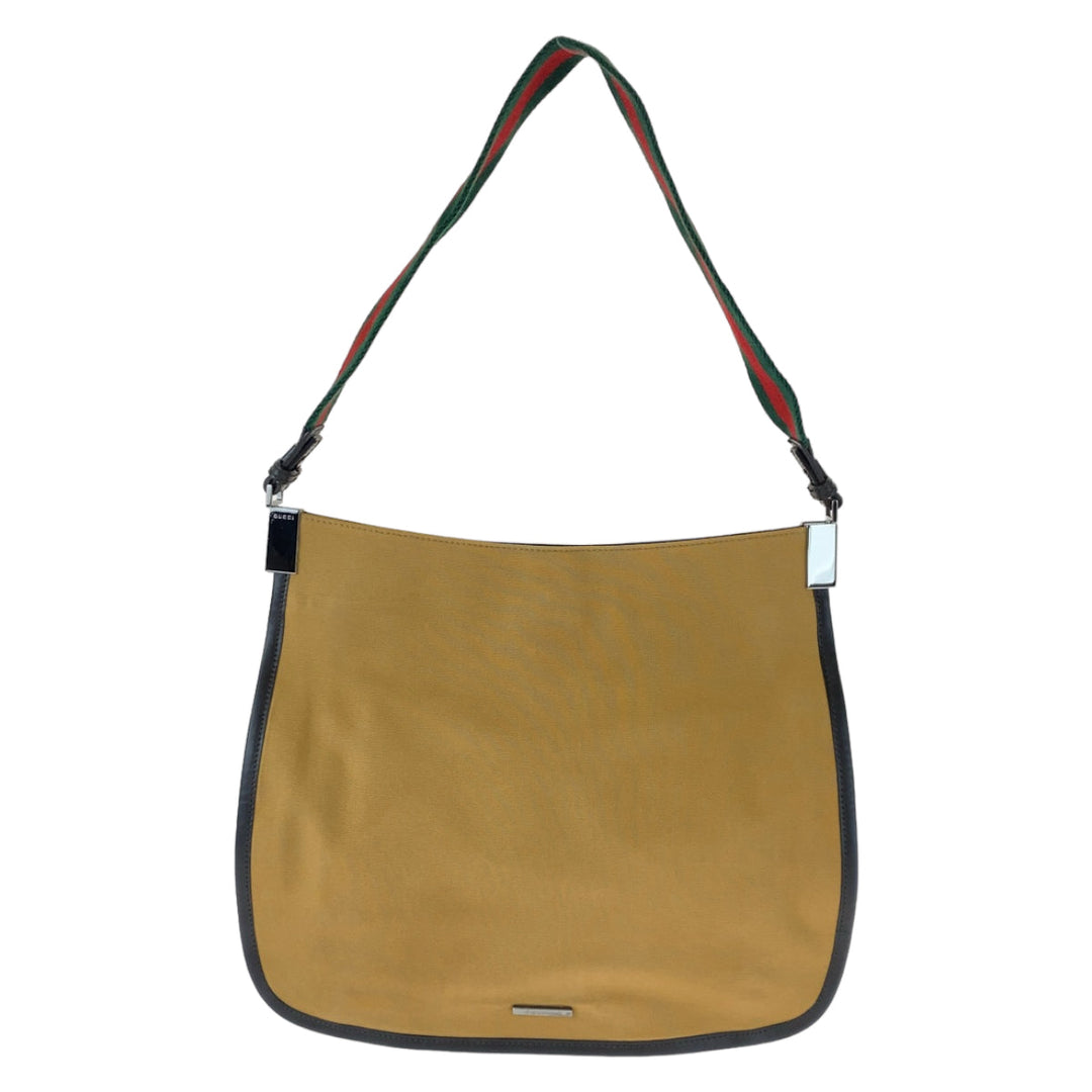 GUCCI Shoulder Bag 001 4321 2684 canvas Beige SilverMetal Sherry line Women Used Authentic