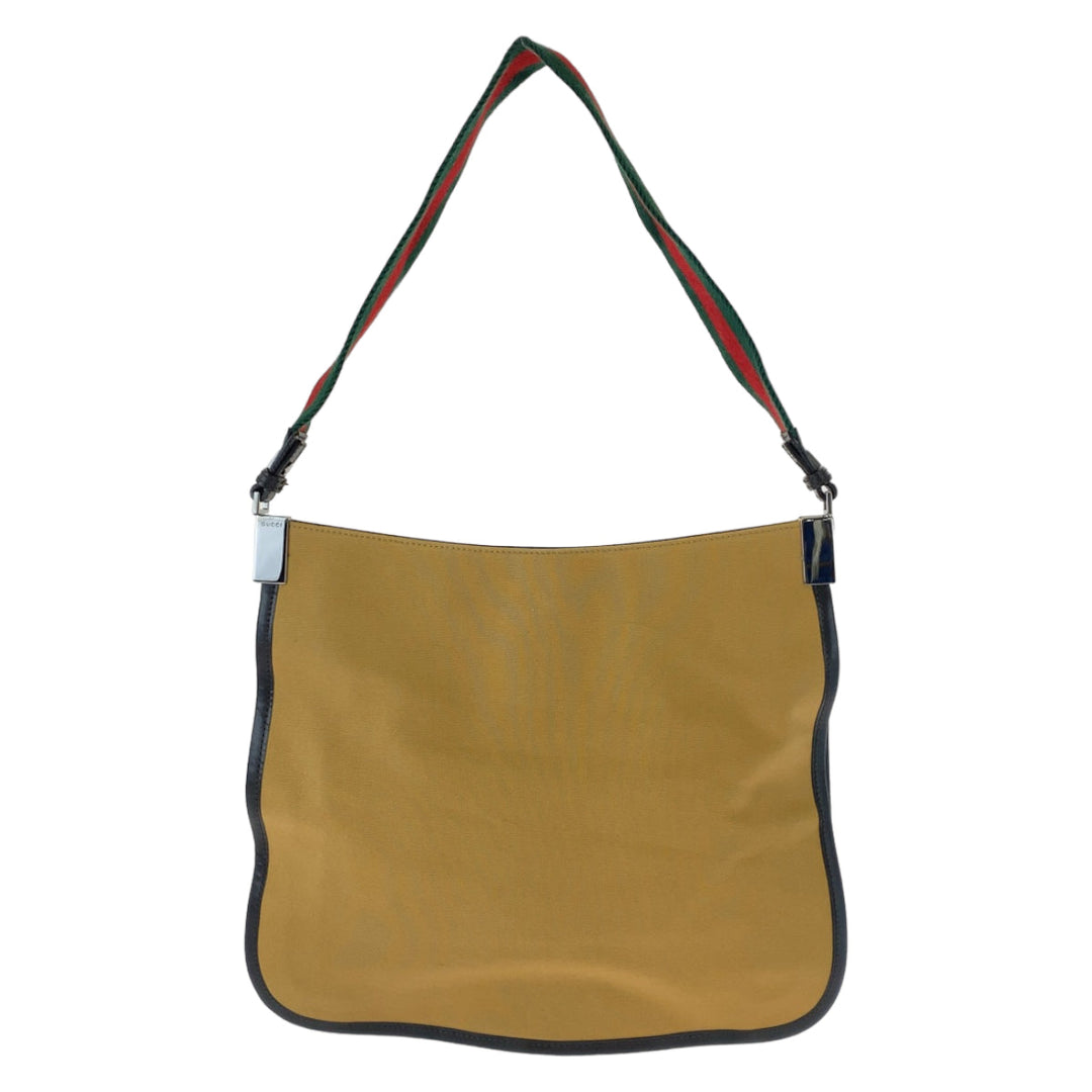 GUCCI Shoulder Bag 001 4321 2684 canvas Beige SilverMetal Sherry line Women Used Authentic