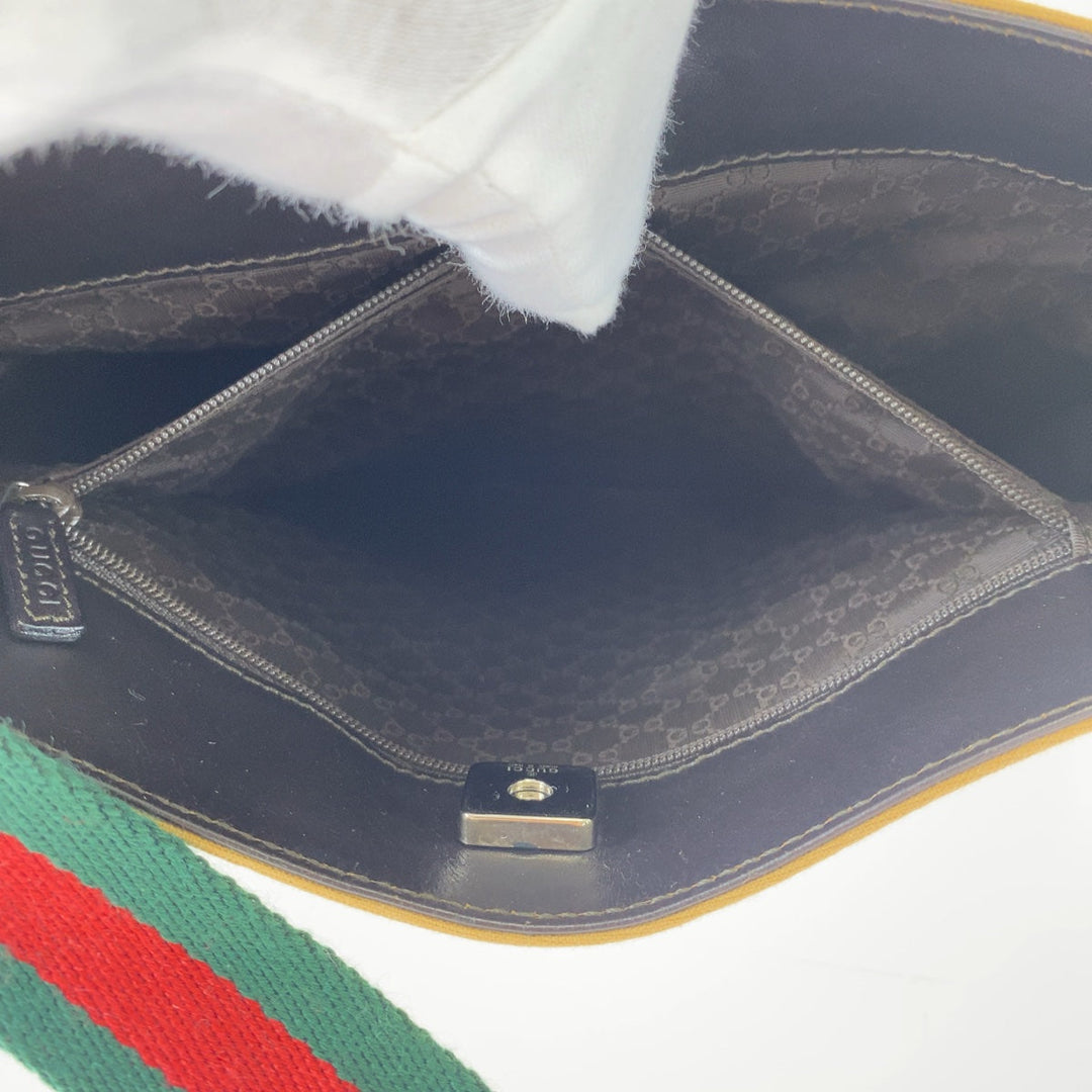 GUCCI Shoulder Bag 001 4321 2684 canvas Beige SilverMetal Sherry line Women Used Authentic