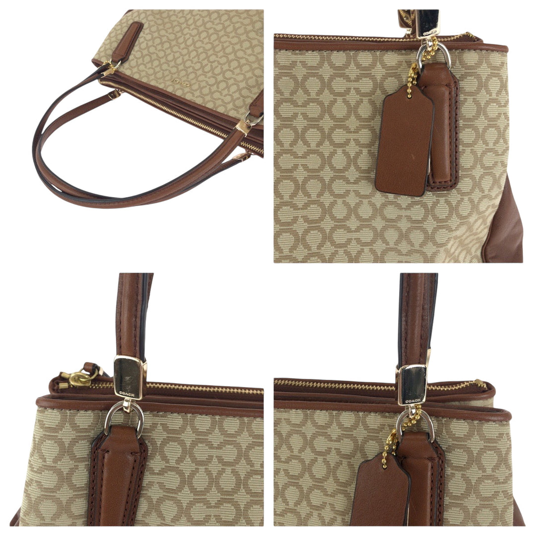 COACH Handbag canvas Brown Beige Gold Metal Madison Op Art
