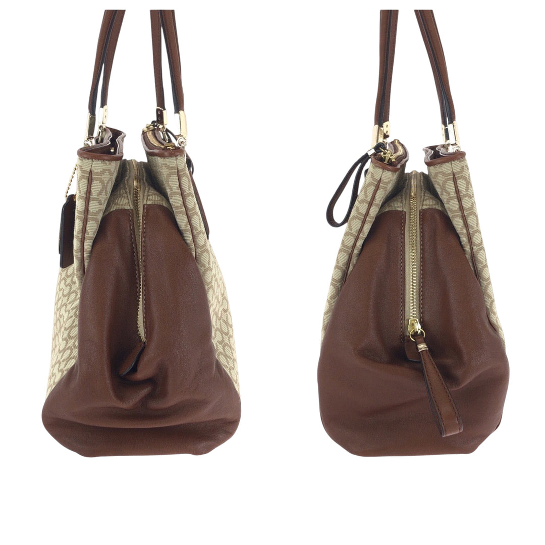 COACH Handbag canvas Brown Beige Gold Metal Madison Op Art