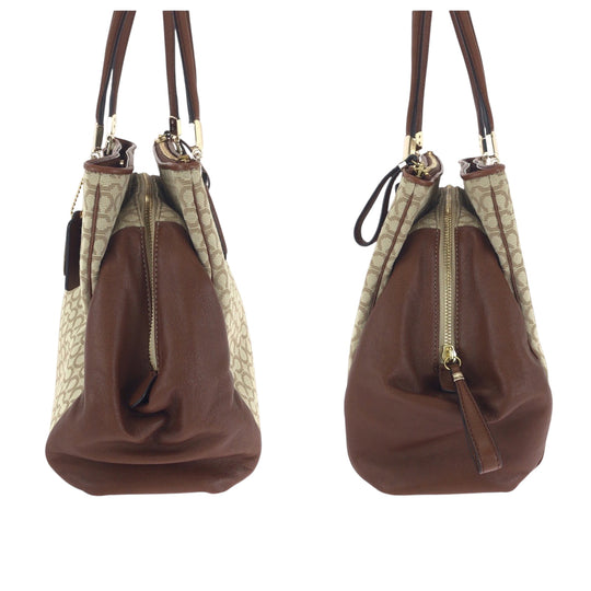 COACH Handbag canvas Brown Beige Gold Metal Madison Op Art
