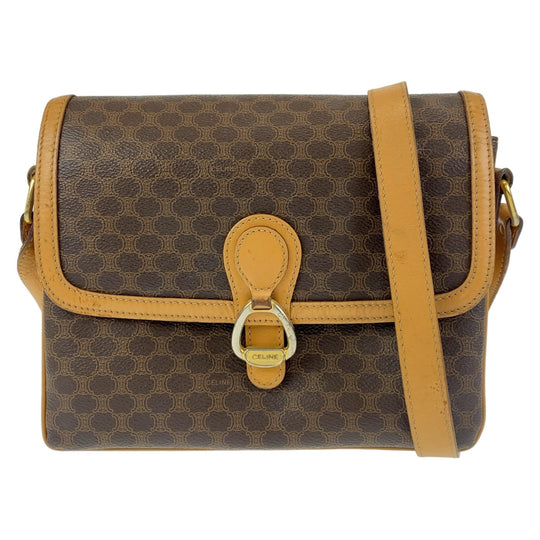 CELINE Shoulder Bag PVC, Leather Brown Camel Gold Metal Crossbody Shoulder Bag Pochette Macadam Women Used Authentic