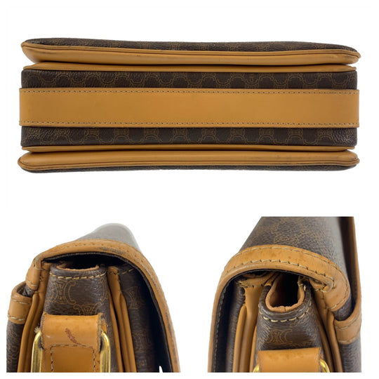 CELINE Shoulder Bag PVC, Leather Brown Camel Gold Metal Crossbody Shoulder Bag Pochette Macadam Women Used Authentic