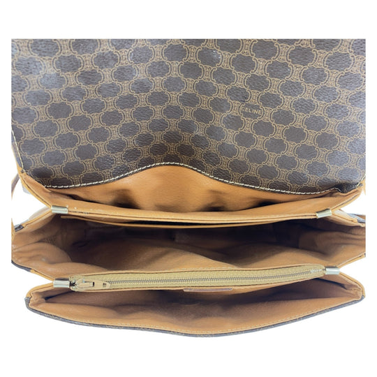 CELINE Shoulder Bag PVC, Leather Brown Camel Gold Metal Crossbody Shoulder Bag Pochette Macadam Women Used Authentic