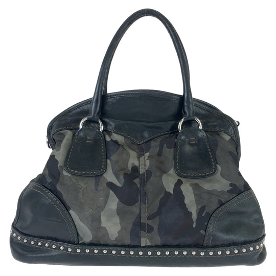 PRADA Shoulder Bag BL0688 Nylon, Leather Khaki Black SilverMetal Shoulder Bag Handbag 2way Test Camouflage Pattern Studs Women Used Authentic