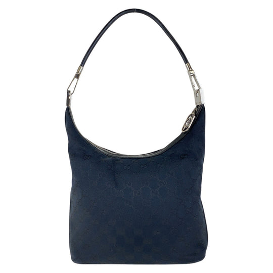 GUCCI Shoulder Bag 001 3814 GG canvas, leather Black SilverMetal Hobo Shoulder Bag Women Used Authentic