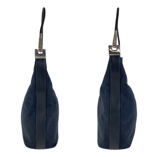 GUCCI Shoulder Bag 001 3814 GG canvas, leather Black SilverMetal Hobo Shoulder Bag Women Used Authentic