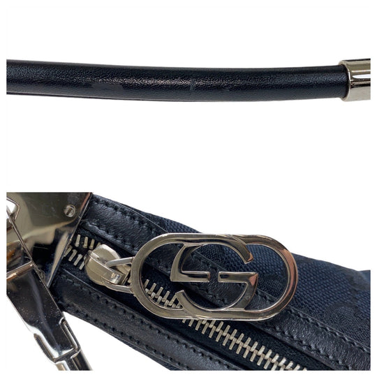 GUCCI Shoulder Bag 001 3814 GG canvas, leather Black SilverMetal Hobo Shoulder Bag Women Used Authentic