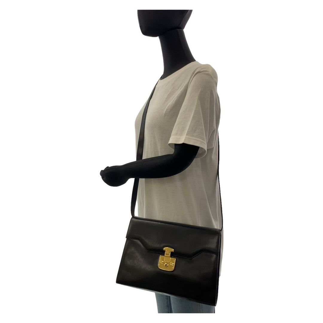 GUCCI Shoulder Bag 004.33.0450 leather Black GoldMetal Crossbody Shoulder Bag Pochette Old Gucci Ready lock Women Used Authentic