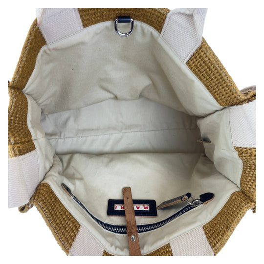 MARNI Tote Bag cotton Beige SilverMetal Tote Bag Shoulder Bag 2way Basket Bag Women Used Authentic