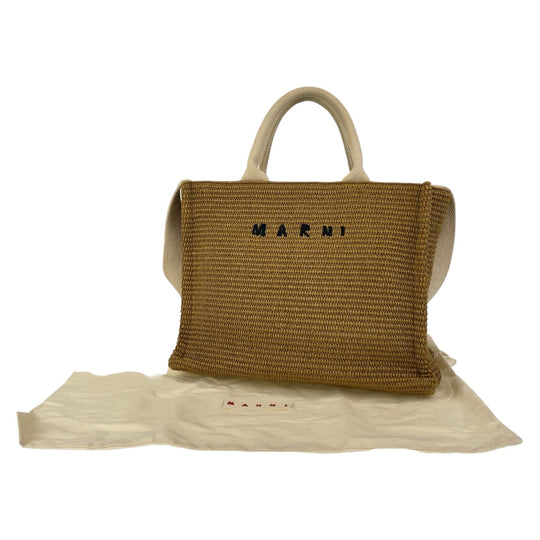 MARNI Tote Bag cotton Beige SilverMetal Tote Bag Shoulder Bag 2way Basket Bag Women Used Authentic