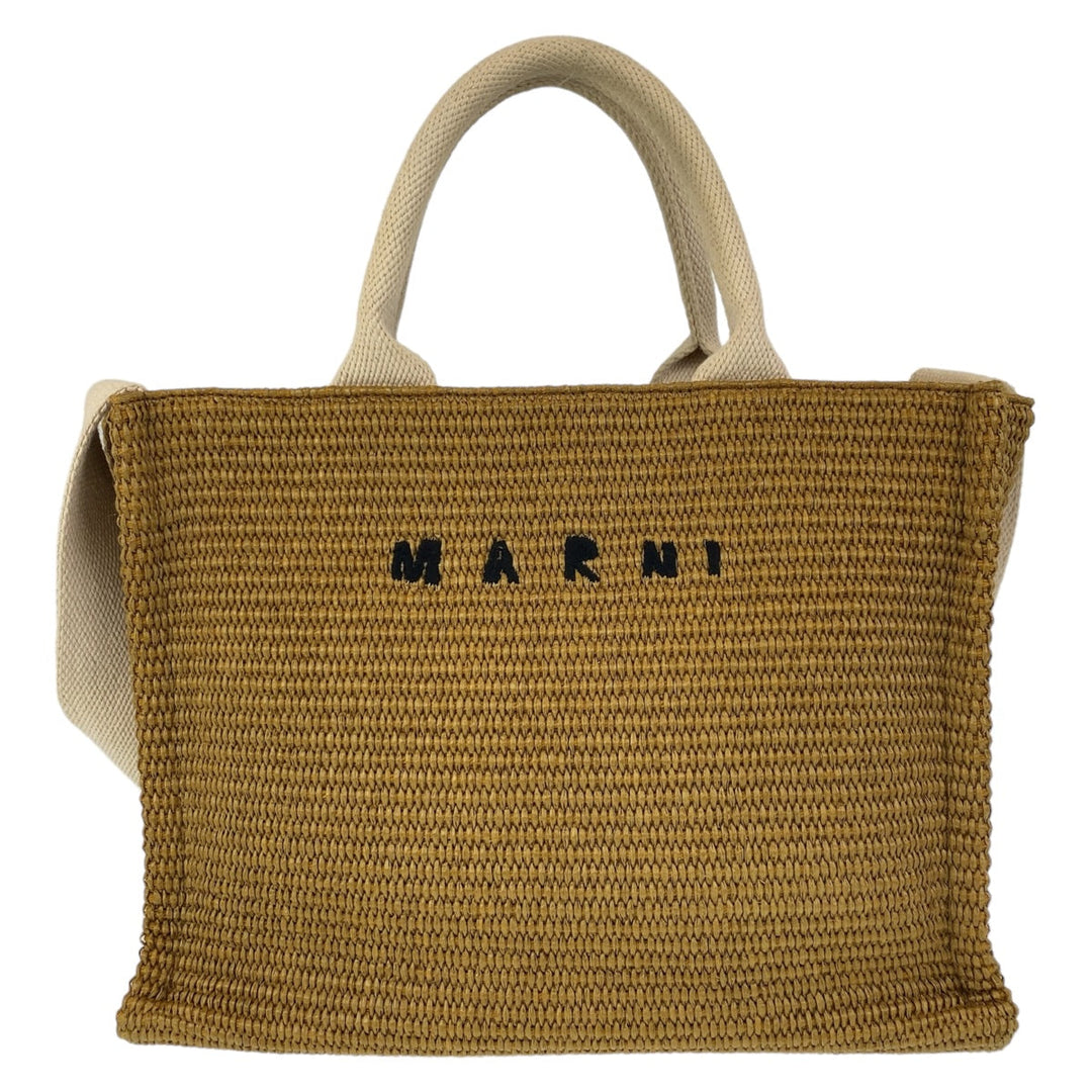 MARNI Tote Bag cotton Beige SilverMetal Tote Bag Shoulder Bag 2way Basket Bag Women Used Authentic