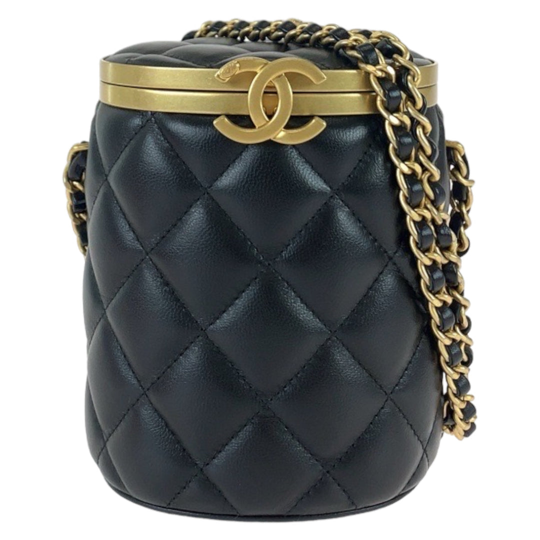 CHANEL Shoulder Bag AS2640 lambskin Black gold Shoulder Bag Vanity bag Matrasse COCO Mark with mirror Women Used Authentic