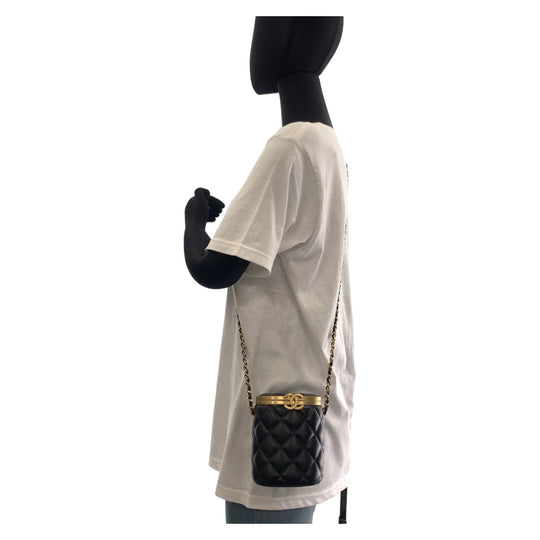 CHANEL Shoulder Bag AS2640 lambskin Black gold Shoulder Bag Vanity bag Matrasse COCO Mark with mirror Women Used Authentic