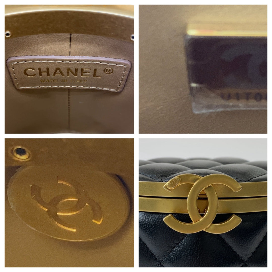 CHANEL Shoulder Bag AS2640 lambskin Black gold Shoulder Bag Vanity bag Matrasse COCO Mark with mirror Women Used Authentic