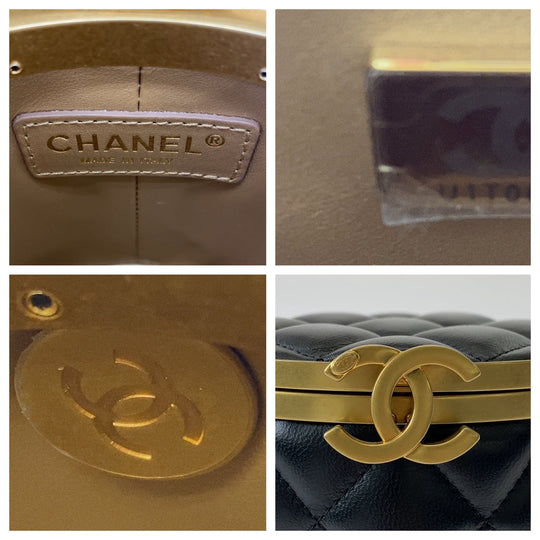 CHANEL Shoulder Bag AS2640 lambskin Black gold Shoulder Bag Vanity bag Matrasse COCO Mark with mirror Women Used Authentic
