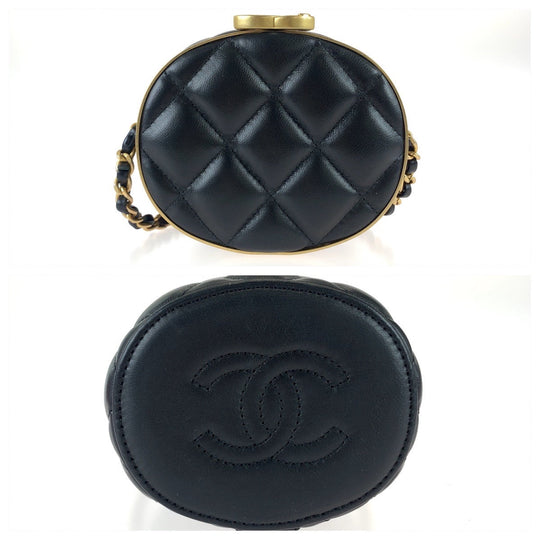 CHANEL Shoulder Bag AS2640 lambskin Black gold Shoulder Bag Vanity bag Matrasse COCO Mark with mirror Women Used Authentic