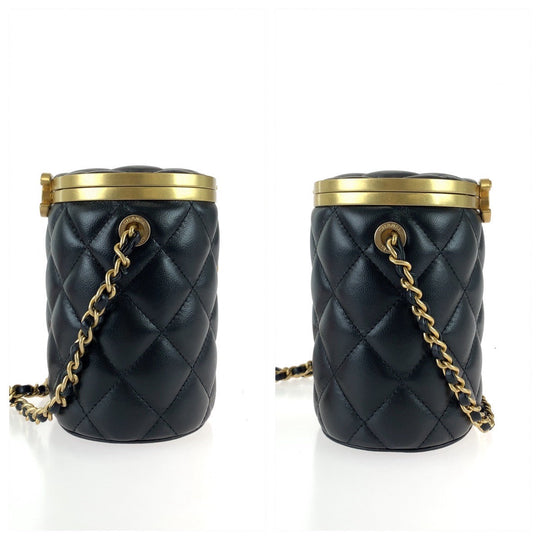 CHANEL Shoulder Bag AS2640 lambskin Black gold Shoulder Bag Vanity bag Matrasse COCO Mark with mirror Women Used Authentic