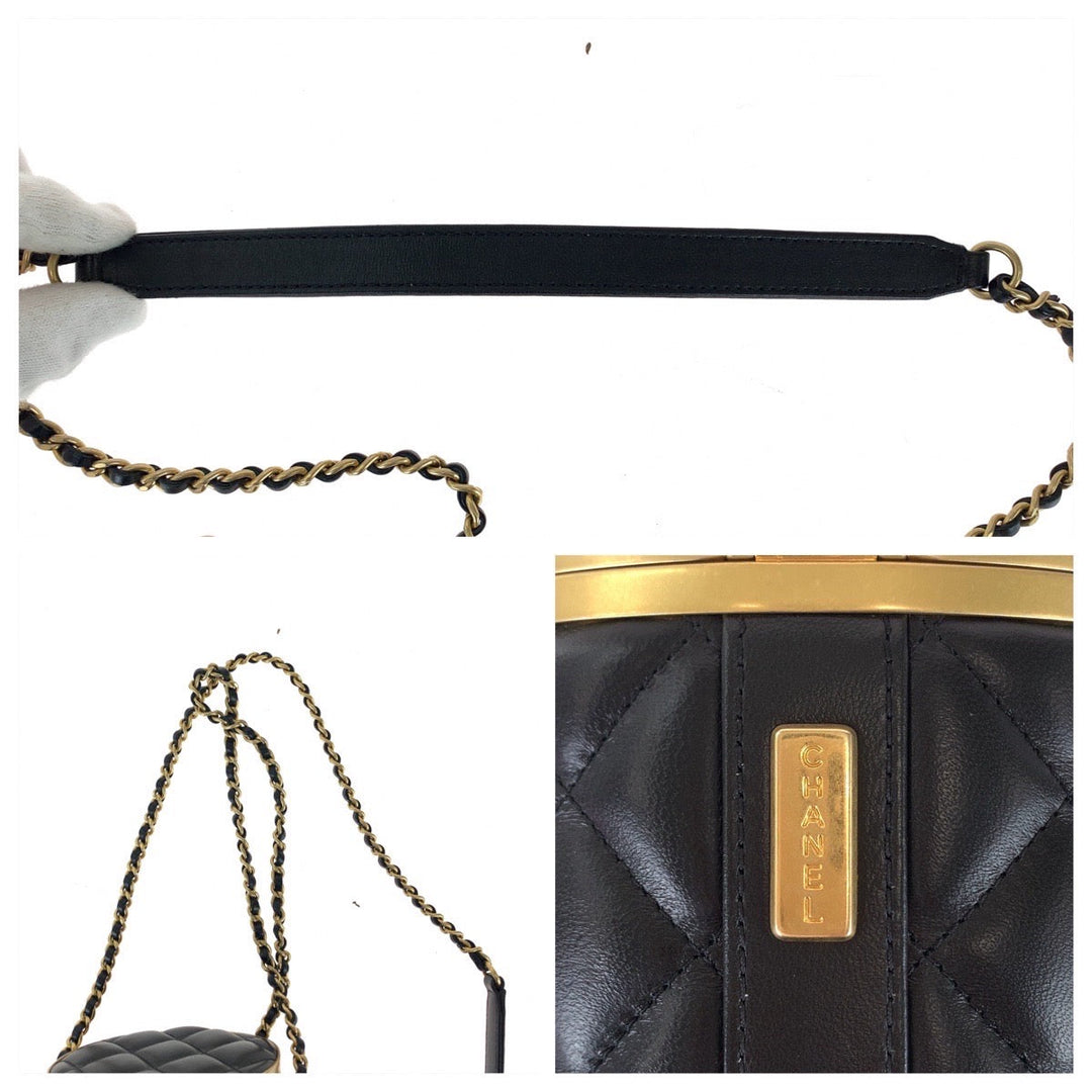 CHANEL Shoulder Bag AS2640 lambskin Black gold Shoulder Bag Vanity bag Matrasse COCO Mark with mirror Women Used Authentic