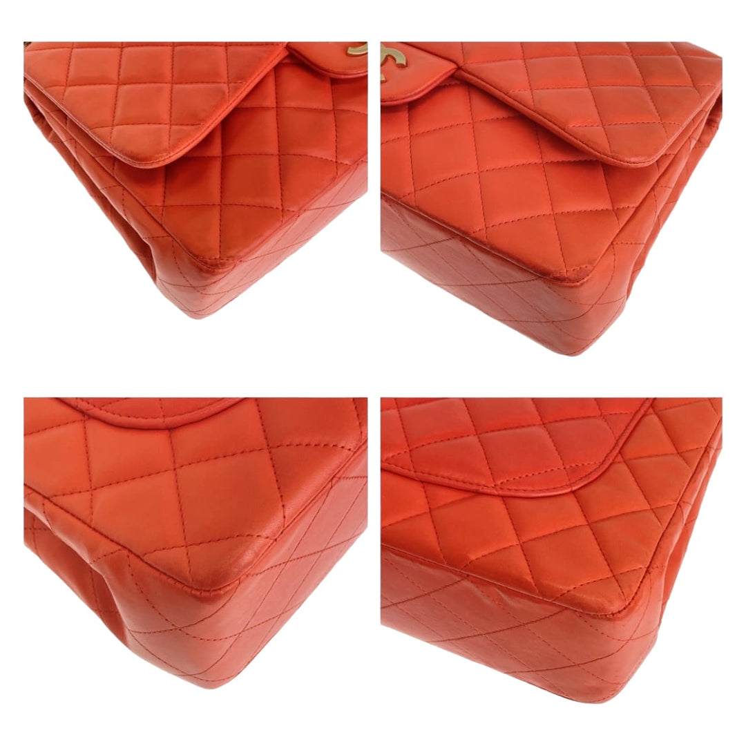 CHANEL Shoulder Bag lambskin Orange GoldMetal ChainShoulder Bag Deca Matelasse 30 Single Flap COCO Mark Turnlock Women Used Authentic