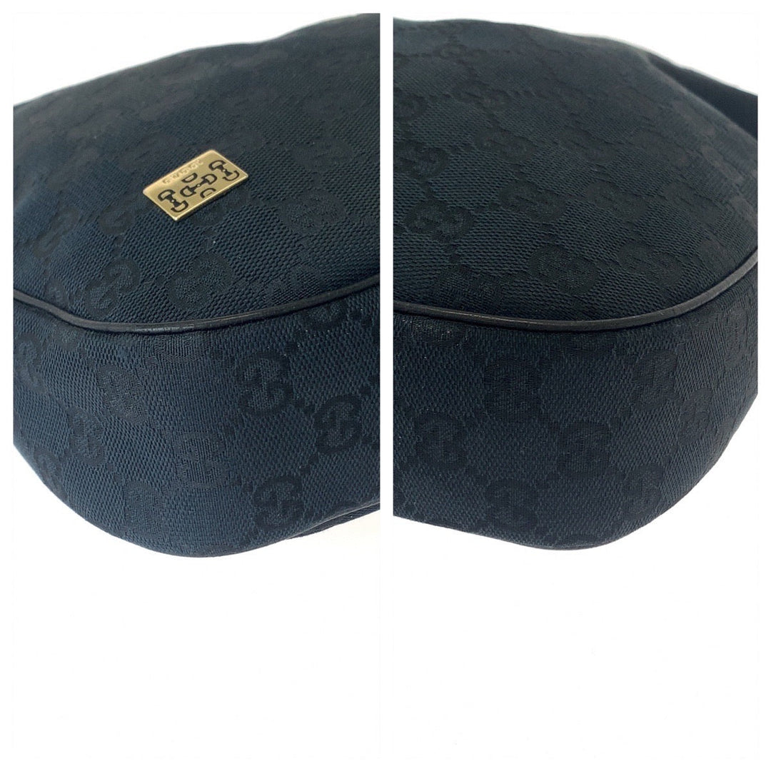 GUCCI Shoulder Bag 145757 GG canvas Black Silver Metal Hobo One Shoulder Bag Hobo Women Used Authentic