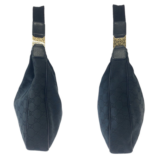 GUCCI Shoulder Bag 145757 GG canvas Black Silver Metal Hobo One Shoulder Bag Hobo Women Used Authentic