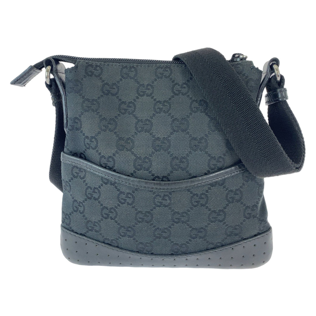 GUCCI Shoulder Bag 147671 GG canvas Black SilverMetal Crossbody Shoulder Bag Messenger Bag Women Used Authentic