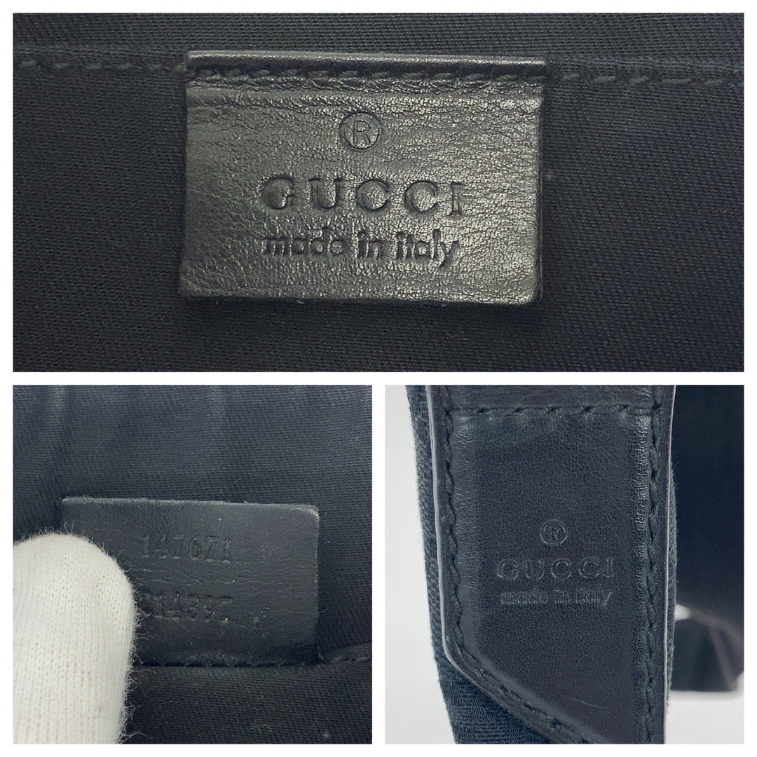 GUCCI Shoulder Bag 147671 GG canvas Black SilverMetal Crossbody Shoulder Bag Messenger Bag Women Used Authentic