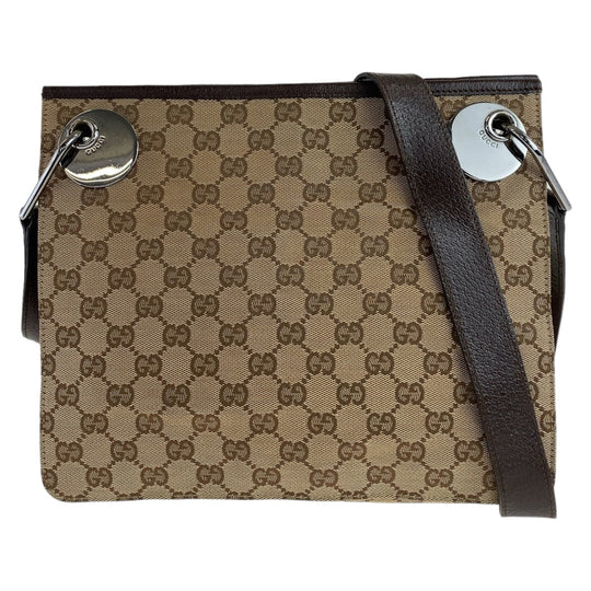 GUCCI Shoulder Bag 120841 GG canvas, leather Beige Brown SilverMetal Crossbody Shoulder Bag Messenger Bag GG pattern Women Used Authentic